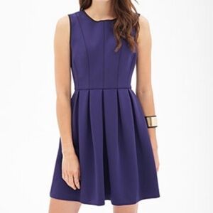 Forever 21 Blue Scuba Material Skater Scoop Neck Sleeveless Dress Large